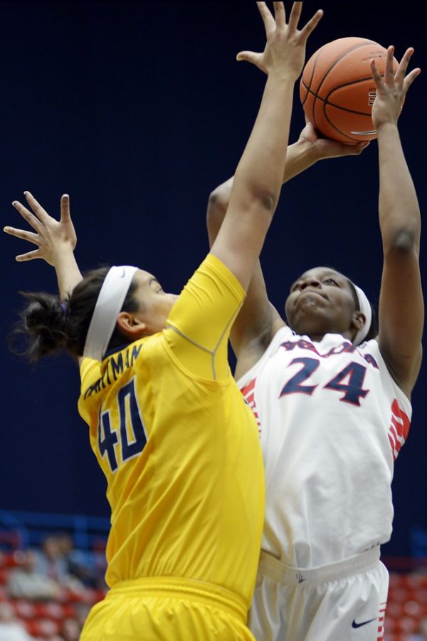 Carlos Herrera / The Daily Wildcat

UA freshman forward LaBrittney Jones shoots towards the basket during the UA vs. Cal basketball game at the McKale Memorial Center on Monday.UA Womens Basketball team lost to California, 64-79.