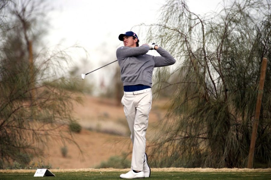 Carlos Herrera / The Daily Wildcat

Senior Parker Houston hits the golf ball during the Arizona Intercollegiate tournament at Casino Del Sols Sewailo Golf Club on Monday. The 14-team tournament will feature 36 holes of play on Monday and the final 18 holes on Tuesday.