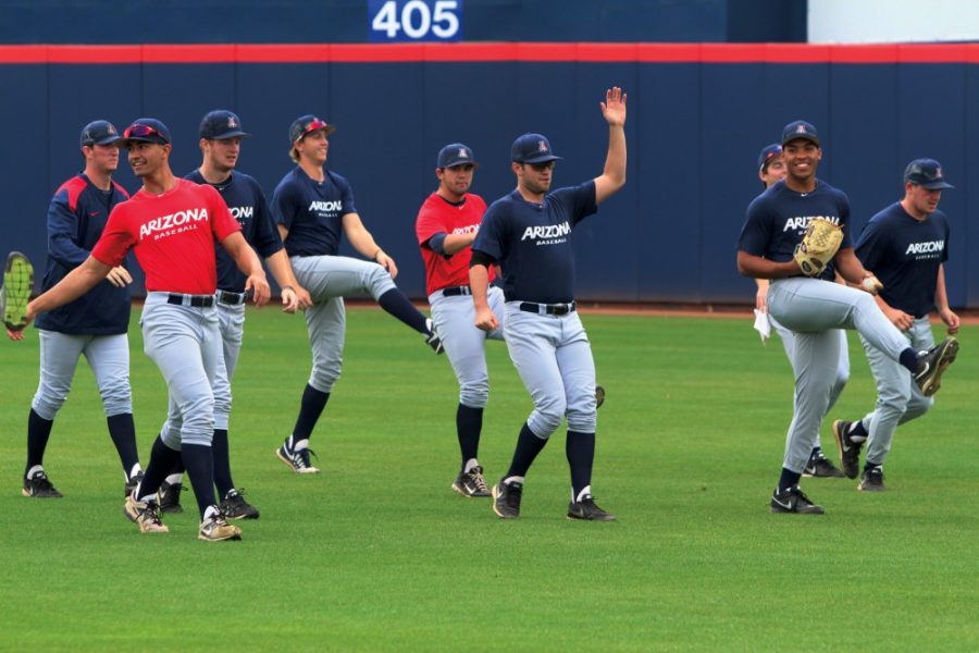 Cecilia Alvarez/ The Daily Wildcat

The UA baseball team do their warm ups during a practice on Friday.  There will be an opportunity to meet the 2014 team at the Hi Corbett Field on Saturday. 