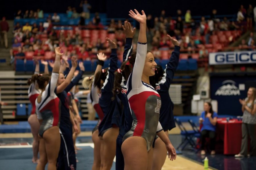 Carlos Herrera / The Daily Wildcat

The No. 17 UA Gymcats fell to No. 1 Oklahoma, 197.575-196.925, in front a crowd of 2,166 on Saturday at the McKale Memorial Center. The Gymcats total of 196.925 is the fifth-highest score in program history.