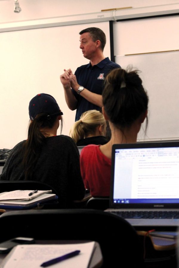 Stephanie Casanova / The Daily Wildcat

Greg Byrne, UA athletic director, speaks to the Integrated Marketing Communications class about how the UA Athletics Department will benefit from the street car. The Eller College of Management class is working on a marketing campaign for the Sun Link Tucson Streetcar project.
