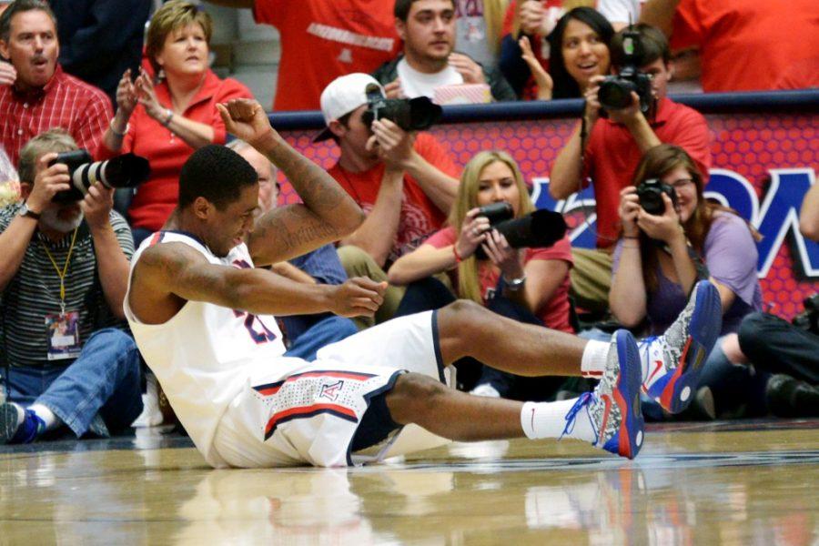 Tyler Baker/ The Daily Wildcat

Freshman forward Rondae Hollis-Jefferson falls on the floor after shooting a field goal during Arizona's 65-56 win over Utah on Sunday, Jan. 26.
