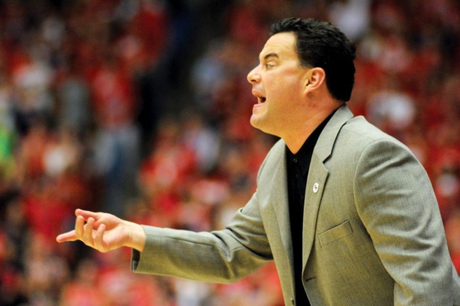 Tyler Baker / The Daily Wildcat 

UA mens basketball coach shouts at the team during the Jan. 26 game against Utah.