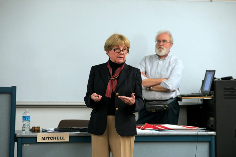 Carlos Herrera / Daily Wildcat

Pat Hoyer discusses grievance policy revisions and the Committee on Academic Freedom and Tenure (CAFT) at the Faculty Senate meeting on Monday. Hoyer is a former chair of CAFT.