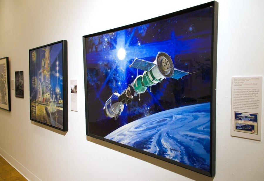 Steve Nguyen/ The Daily Wildcat

Apollo Soyuz Linkup is one of Robert McCalls, an american artist, paintings that is in the University of Arizonas Robert McCall exhibit. The painting was created in 1974.