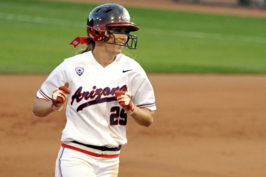 Rebecca+Marie+Sasnett%2F+The+Daily+Wildcat%0A%0ARedshirt+junior+shortstop+Kellie+Fox+jogs+past+third+base+after+hitting+a+homerun+during+the+first+inning+of+Arizonas+9-1+win+against+Valparaiso+at+Hillenbrand+Stadium+on+Friday.+++