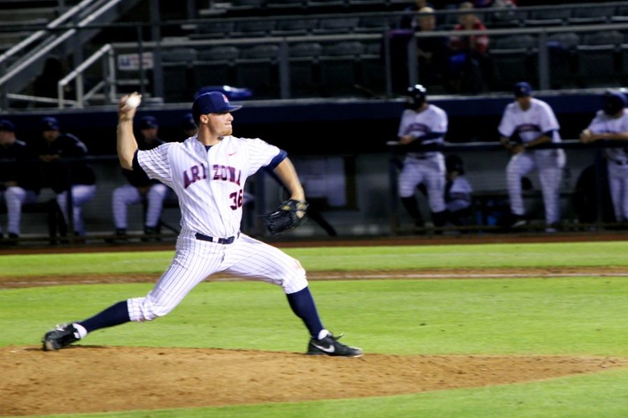 Savannah Douglas/ The Daily Wildcat

James Farris (36) pitched the entirety of the UA baseball teams 12-1 victory over Washington State on Friday, Mar. 14 at Hi Corbett Field.