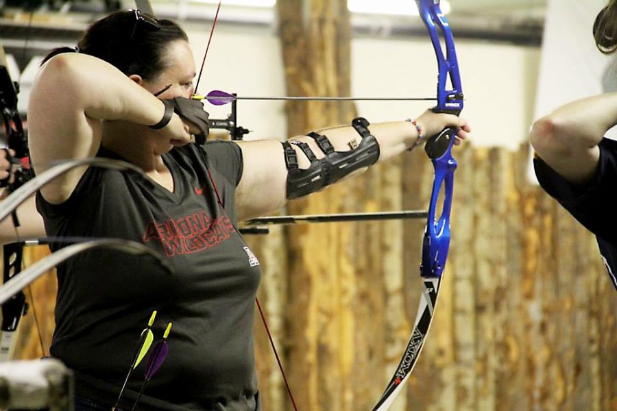 	Courtesy of Arizona Archery Club / Sandra Childress, a member of the Wildcat archery club, competes at the Western Intercollegiate Archery Championship at UC Irvine. Childress qualified for the U.S. Intercollegiate Championship.