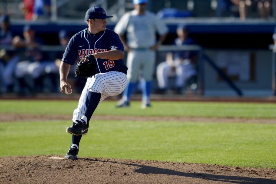 	Arizona sophomore Tyger Talley pitches during Arizona’s 6-5 win against UCLA on April 13 at Hi Corbett Field. Talley has moved into a starting role after starting his UA career as a reliever.