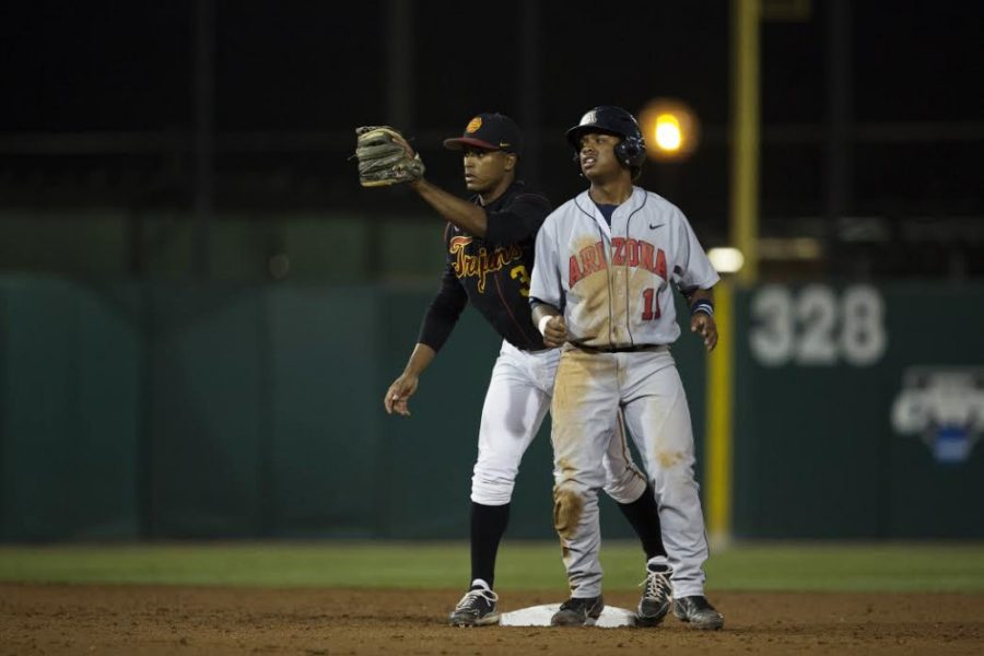 Ralf Cheung / Daily Trojan 

Arizona freshman third baseman Willie Calhoun recorded one of the Wildcats five hits in their 1-0 loss to USC on Thursday. The loss snapped Arizonas two-game win streak.
