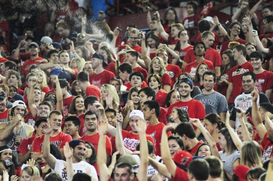 Tyler Baker/The Daily Wildcat

UA students cheer in the ZonaZoo section at the UA v. UTSA game on Sept. 14.