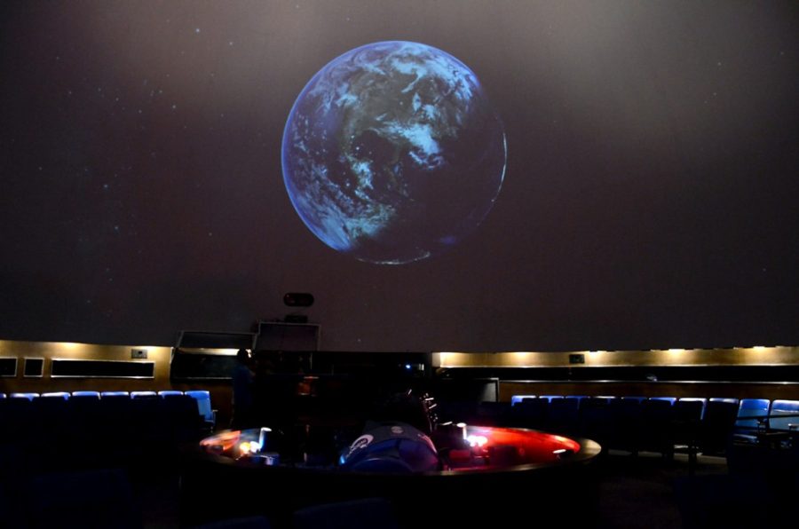 Rebecca Noble / The Daily Wildcat

Hector the Vector Star Projector projects an image of the Earth using the Flandrau Science Center and Observatorys new projector on Thursday, Sept. 4.