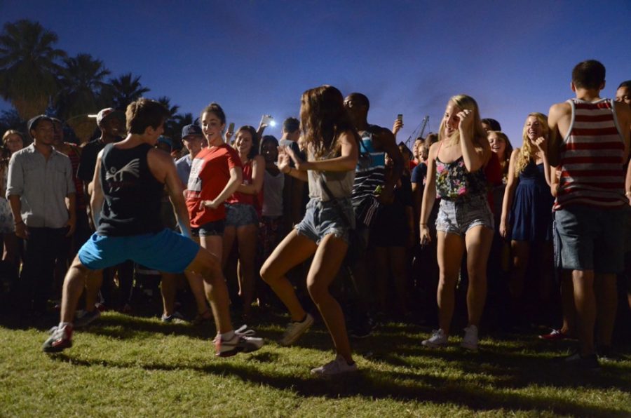	Students twerk together at the Residence Hall Association Block Party on Aug. 23 on the UA Mall. The UA was recently ranked No. 4 on Playboy’s Top 10 Party Schools list for 2014.