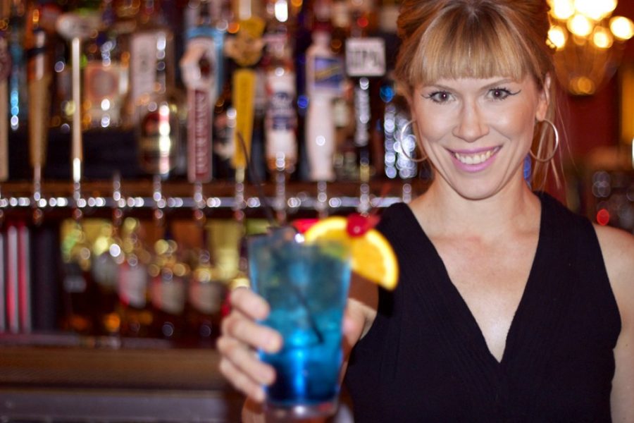 Sara Mohr, head bartender at The Flycatcher, presents the Sexy Blue Jesus, a cocktail of her own creation.