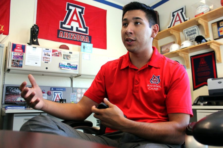 Associated+Students+of+the+University+of+Arizona+President+Issac+Ortega+talks+about+the+importance+of+this+years+elections+during+an+interview+in+his+office+on+Monday.+The+UA+could+face+further+tuition+hikes+depending+on+the+outcome+of+the+elections.