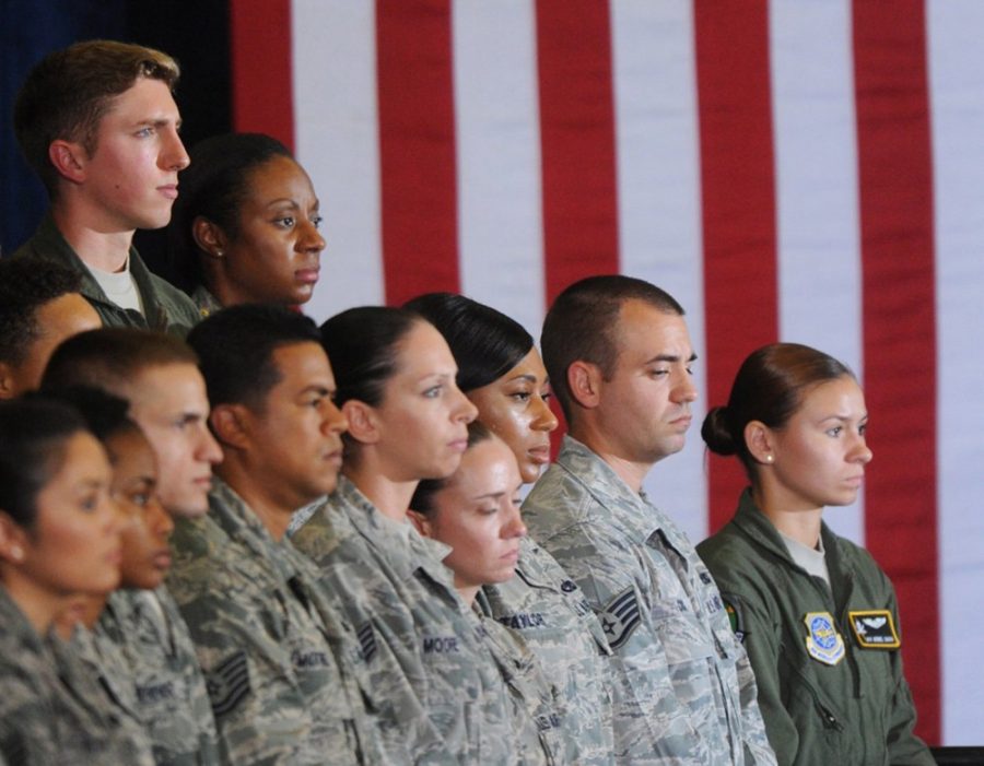 Military personnel listen to President Barack Obama as he speaks at MacDill Air Force Base in Tampa, Fla., on Wednesday, Sept. 17, 2014. The president was briefed by commanders at U.S. Central Command (CENTCOM) regarding the terrorist threat posed by ISIS. (Grant Jefferies/Bradenton Herald/MCT)