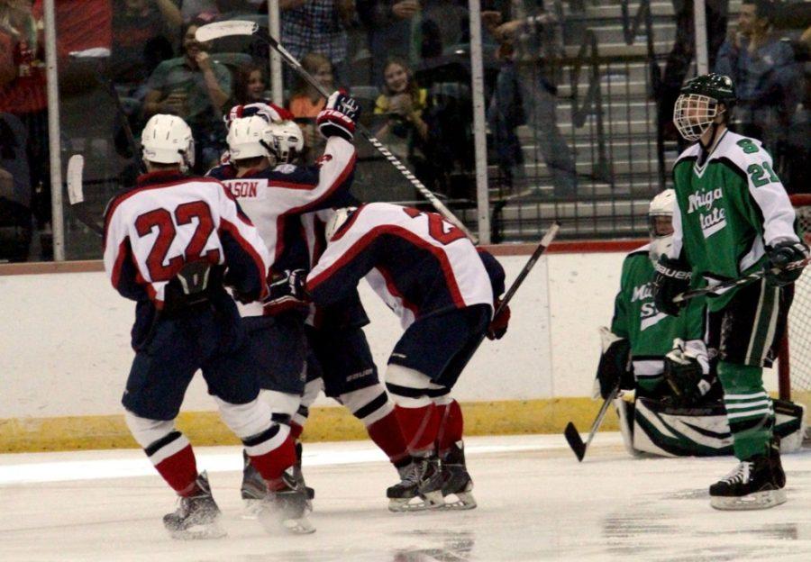 Arizona celebrates a goal during Arizonas 4-2 win against Michigan State at the Tucson Convention Center Arena on Friday. The Wildcats swept Michigan State over a two-game series this weekend.