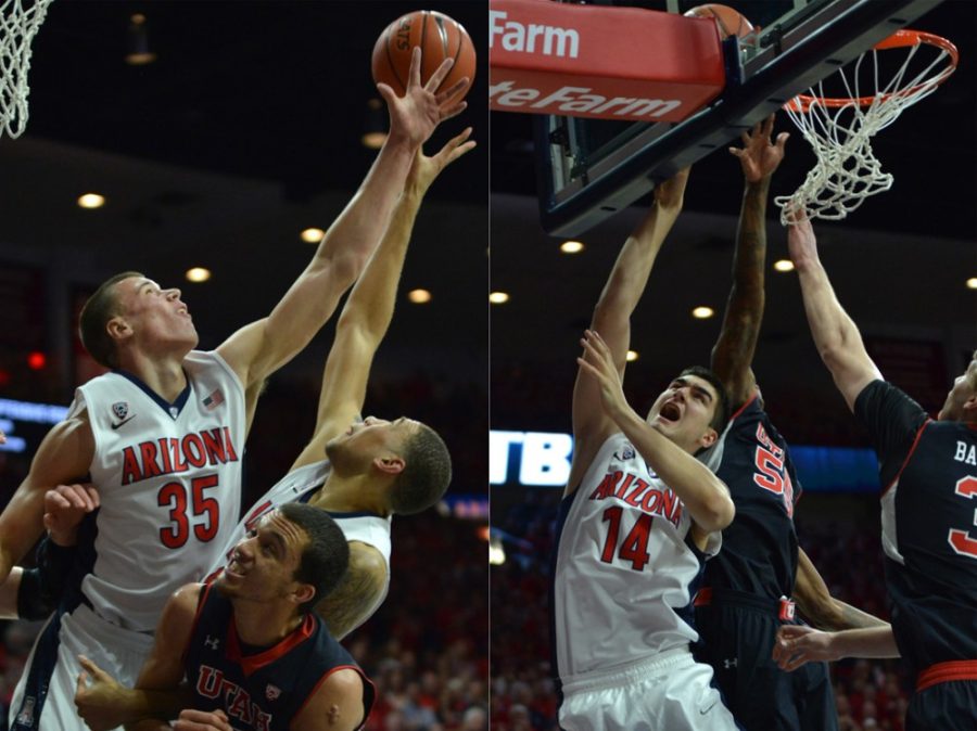 Arizona mens basketball center Dusan  Ristic (14) shoots during Arizonas 69-51 win against Utah in McKale  Center on Jan. 17. Advanced stats indicate that Ristic should see an  increase in playing time.Arizona mens basketball center Kaleb  Tarczewski (35) goes for a rebound during Arizonas 69-51 win against  Utah in McKale Center on Jan. 17. Advanced stats indicate that  Tarczewski should see his minutes decreased.