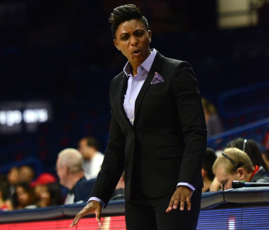 Arizona+womens+basketball+coach+Niya+Butts+expresses+frustration+from+the+sidelines+as+her+team+fails+to+perform+again+during+Arizonas+65-46+loss+to+California+in+McKale+Center+on+Feb.+6.+The+Wildcats+continue+to+struggle%2C+raising+questions+over+Butts+job+security.