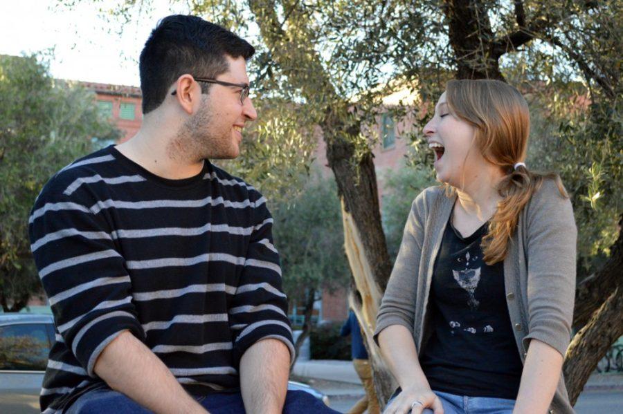Amir Abidov, a physiology senior, and Kaitlyn Macaulay, a pre-law senior, sit and enjoy each others company after class. The couple met five years ago in their high school debate class and have been dating for six months, and both said apps like Tinder cant replace the traditional form of meeting people.