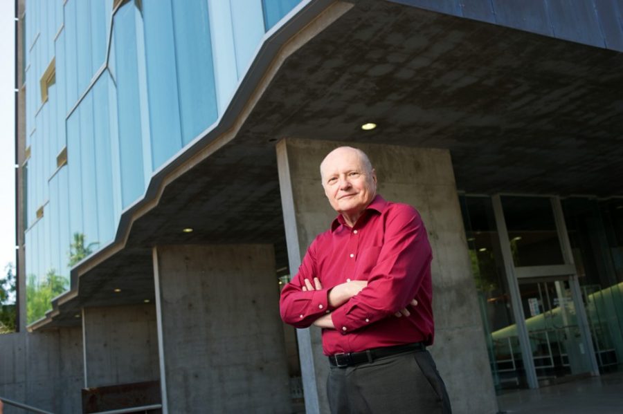 Courtesy of Jacob Chinn / UA Alumni AssociationJames C. Wyant in front of the Meinel Optical Sciences building. Wyant, the founding dean of the College of Optical Sciences, donated $10 million of the $12.5 million raised for scholarships.