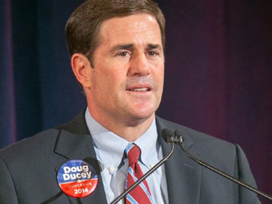 Courtesy of Michael Schennum / The RepublicArizona Gov. Doug Ducey speaks while campaigning during the 2014 fall elections. Arizona Board of Regents President Eileen Klein does not support Duceys propsed $75 million funding cut to Arizona universities.