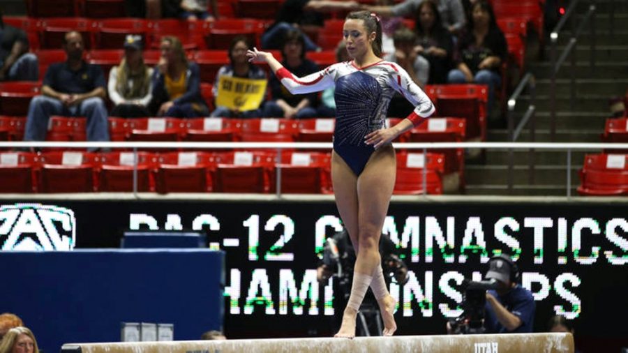 Courtesy of Pac-12 NetworksArizona gymnast Shay Fox performs her beam routine during the Pac-12 Championships in Salt Lake City, Utah, on Saturday. Fox and the Wildcats finished in fifth place at the 2015 Pac-12 Conference tournament.