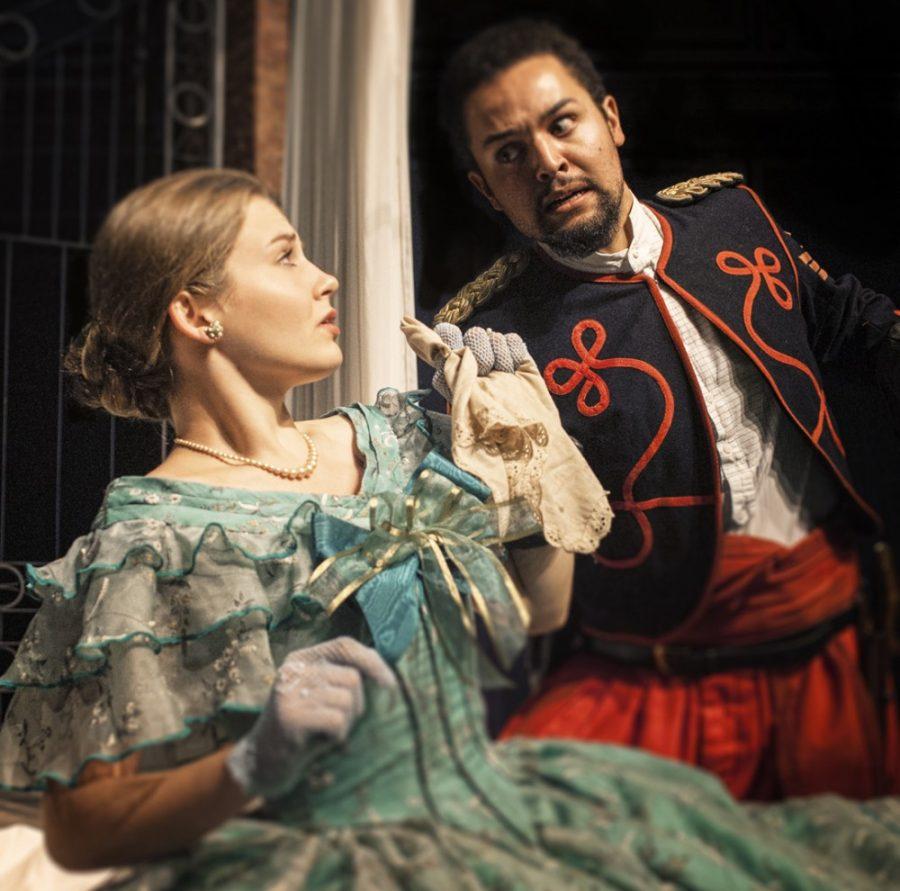 Courtesy of Ed Flores / Arizona Repertory TheatreChris Okawa as Othello confronts the love of his life, Desdemona, played by Kierna Conner, in the UA Arizona Repertory Theatre’s chilling production of Othello. The play runs until April 5.