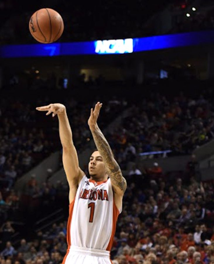 Arizona mens basketball guard Gabe York (1) shoots a 3-pointer during  Arizonas 93-72 victory over Texas Southern during the Round of 64 in  the 2015 NCAA Tournament in Moda Center in Portland, Ore., on March 19.  Along with Elliott Pitts, York is a crucial aspect of Arizonas  perimeter offense.