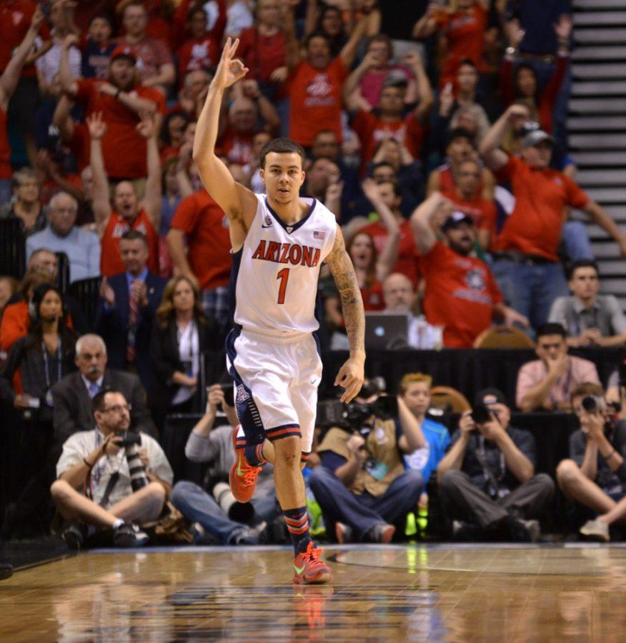 Arizona+mens+basketball+guard+Gabe+York+%281%29+celebrates+one+of+his+buckets+during+Arizonas+80-52+win+against+Oregon+in+the+Pac-12+tournament+Championship+Game+in+the+MGM+Grand+Garden+Arena+in+Las+Vegas+on+March+14.+Despite+potentially+losing+their+entire+starting+five%2C+the+Wildcats+have+a+good+chance+to+be+ranked+in+the+top+10+of+the+preseason+polls.
