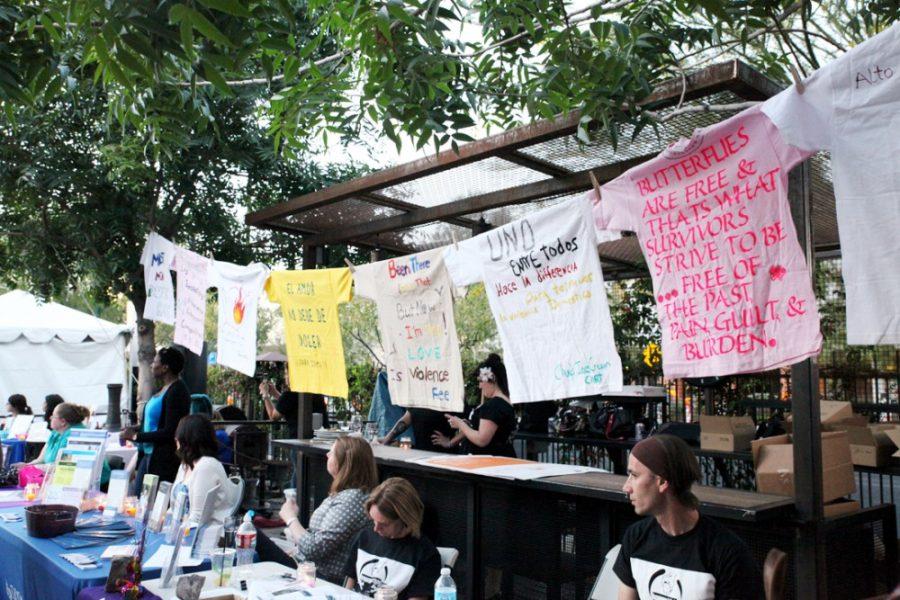 T-shirts campaigning against sexual violence and assault blow in the wind at the Take Back the Night event at Hotel Congress on April 8. The event aims to create a society that does not tolerate sexual assault and rape culture.