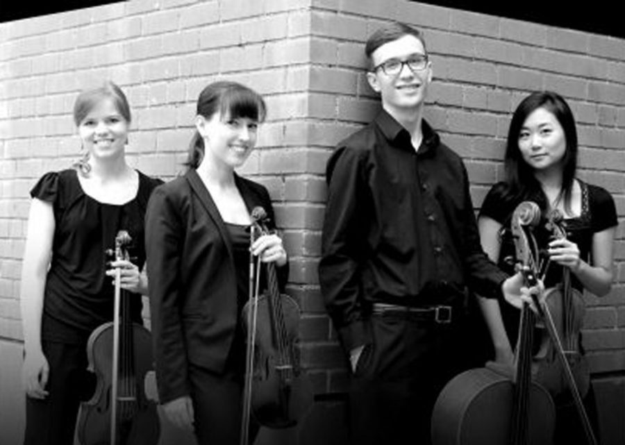 Courtesy of the Fred Fox School of MusicFrom left to right: Kathryn Harpainter, Emily Nolan, Robert Marshall and JoAnna Park. The four string musicians will perform their inaugural recital as the Graduate String Quartet tonight in Holsclaw Hall.