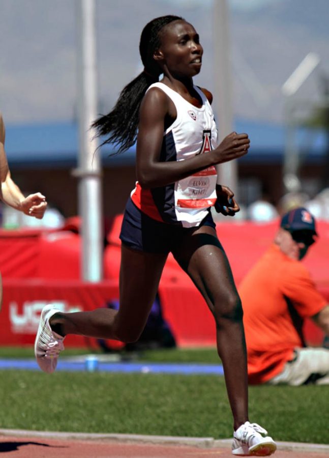 Arizona distance runner Elvin Kibet runs during Arizonas third-place finish in the Jim Click Shootout at Roy P. Drachman Stadium on April 11. Elvin Kibet and her brother, Collins Kibet, have contributed in major ways for Arizona.