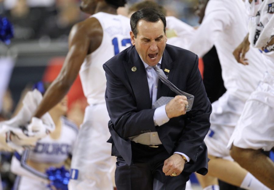 Duke+head+coach+Mike+Krzyzewski+is+pumped+during+the+second+half+of+the+NCAA+National+Championship+game+on+Monday%2C+April+6%2C+2015%2C+at+Lucas+Oil+Stadium+in+Indianapolis.+%28Robert+Willett%2FRaleigh+News+%26amp%3B+Observer%2FTNS%29