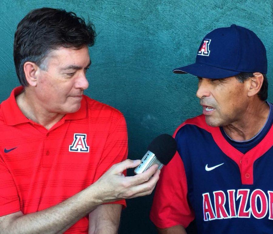 Courtesy of Arizona BaseballBrian Jeffries (left) of Sports Radio 1290 AM, interviews Arizona coach Andy Lopez before Arizonas 5-3 loss to Oregon State in Goss Stadium in Corvallis, Ore., on Sunday. The Wildcats lost the series 2-1 against the Beavers.