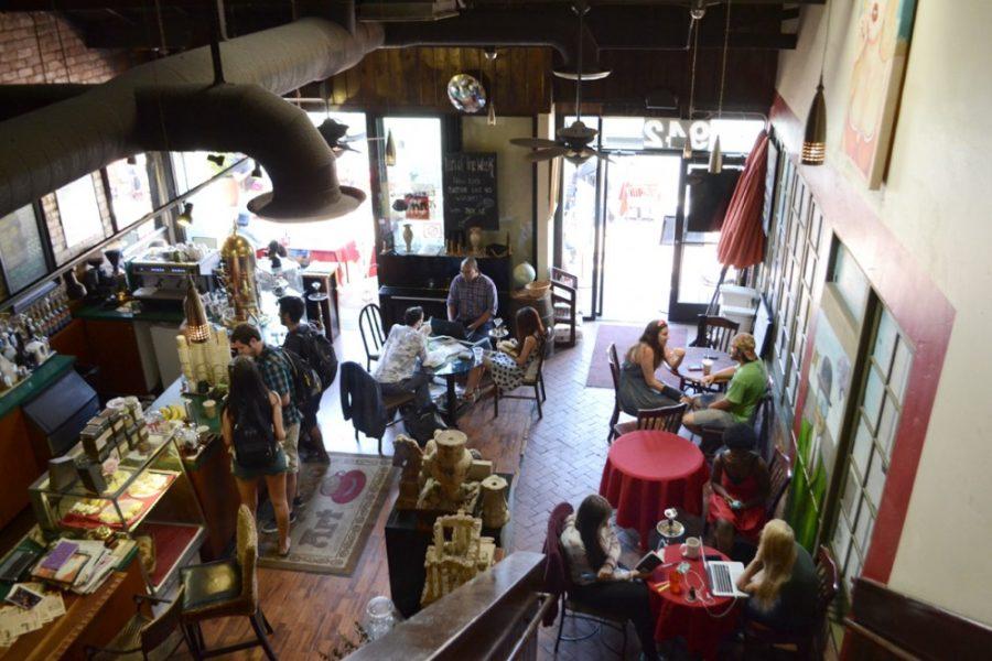 An overhead view of Espresso Art Cafe on Thursday. Espresso Art offers caffeine, alcoholic drinks, hookah and a convinient place to study.