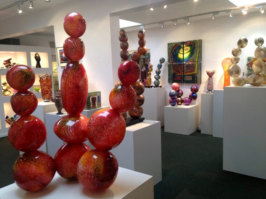 Various abstract glass works are on display at the Philabaum Glass Studio and Gallery on Saturday, Sept. 19. 