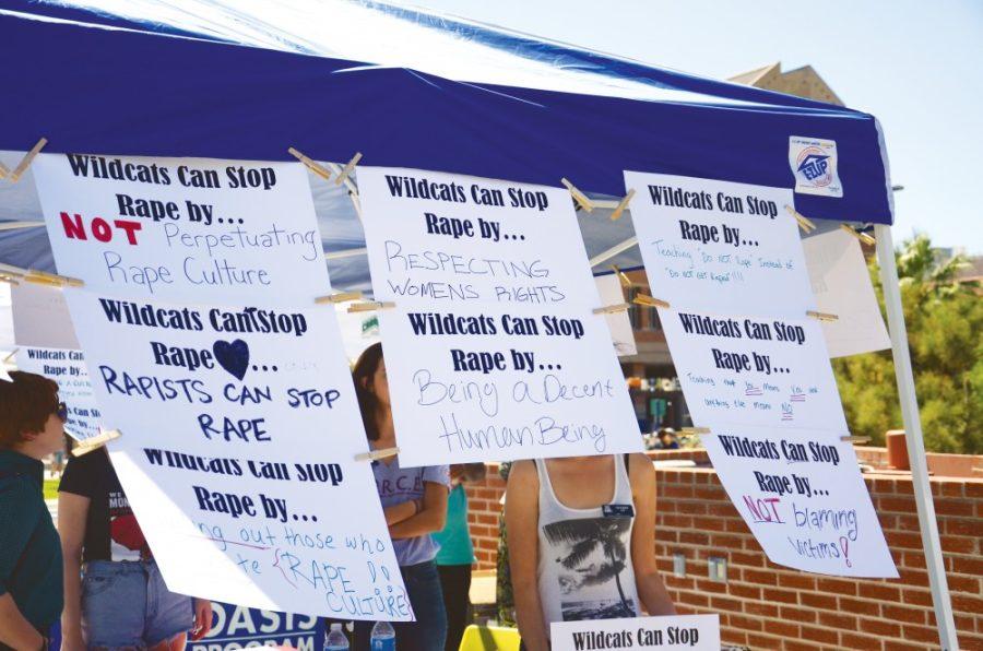 Rebecca Noble / The Daily Wildcat

Signs made by concerned students are displayed during a protest against rape culture and a recently published column by the Daily Wildcat on the UA mall on Thursday, Sept. 11.