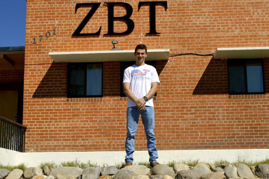 Ben Adler, a political science sophomore and member of Zeta Beta Tau fraternity, stands in front of the new ZBT fraternity house. Adler will show his father, a UA graduate and member of ZBT returning for Family Weekend, the house this weekend.
