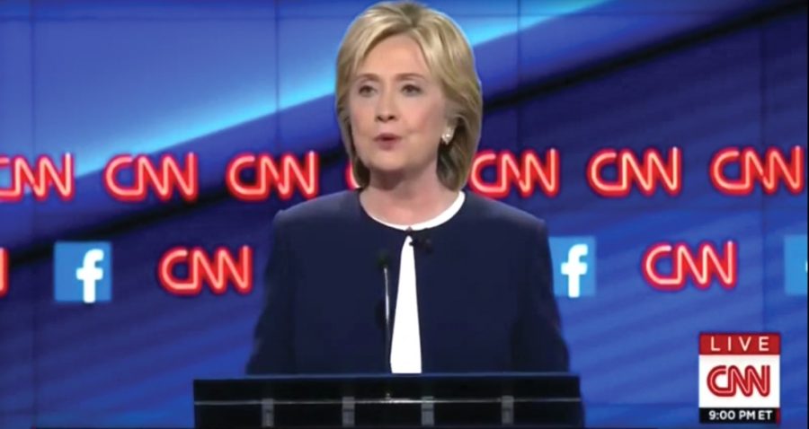 Courtesy of CNNU.S. Secretary of State Hillary Clinton speaks at the Democratic Partys presidential debate on Oct. 13. Five candidates faced off Tuesday night for the first Democratic debate of the 2016 presidential race. 