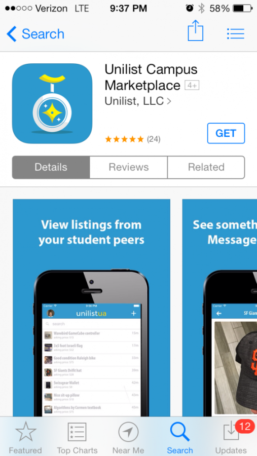 The App Store page for Unilist Campus Marketplace, a place to shop for items on campus.