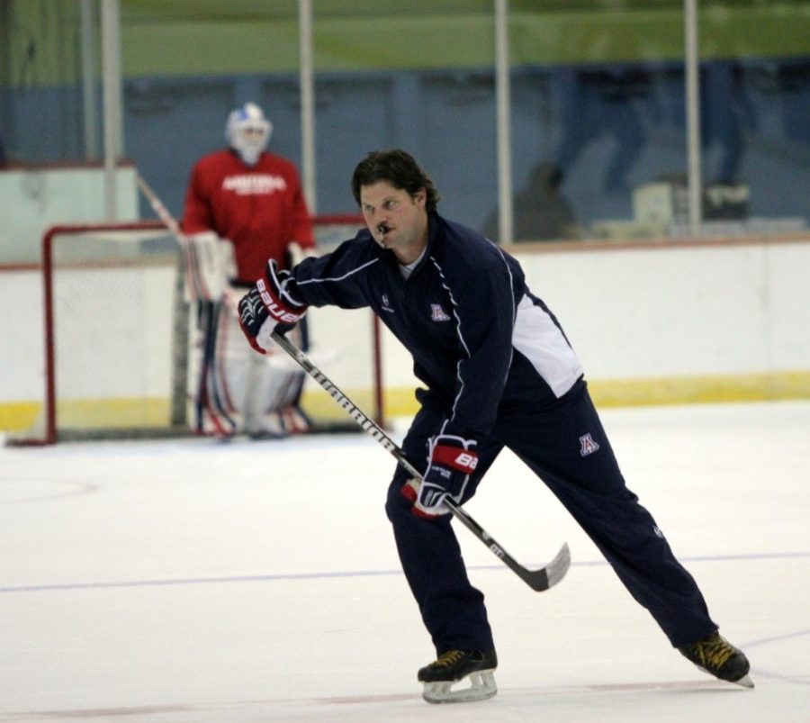 Arizona hockey head coach Chad Berman skates during a practice open to fans on Thursday, Oct. 23, 2014. This will be Bermans second year as head coach for the Wildcats.