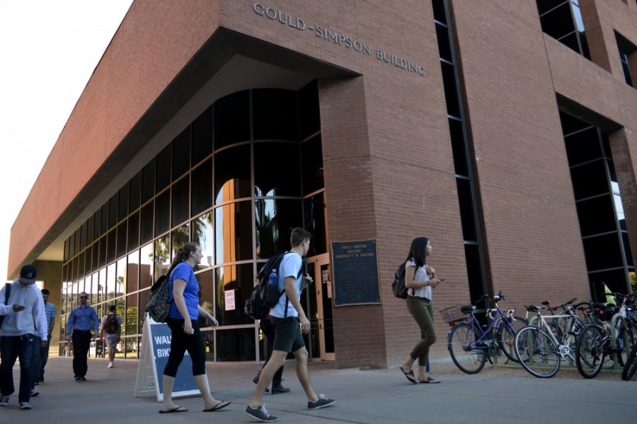 Students walk by the Gould Simpson building on Tuesday, Nov. 24. UAPD arrested Zachary M. Figueroa on Tuesday, Nov. 10 in response to the Oct. 27 burglary of the building.