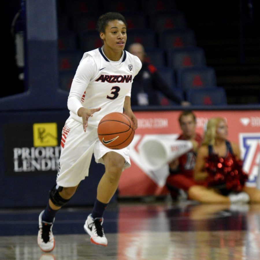 Arizona+guard+Taryn+Griffey+%283%29+brings+the+ball+downcourt+in+McKale+Center+during+the+Wildcats+exhibition+against+Eastern+New+Mexico+on+Nov.+10.+Griffey+hit+six+3-pointers+to+finish+with+18+points+in+Arizonas+62-59+opening+night+win+over+Toledo.