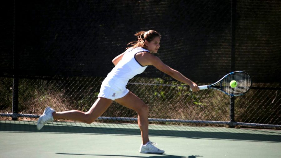 Courtesy of Arizona AthleticsArizona womens tennis player Samantha Czarniak smacks the ball at the SDSU Fall Classic II Sunday, Nov. 15.