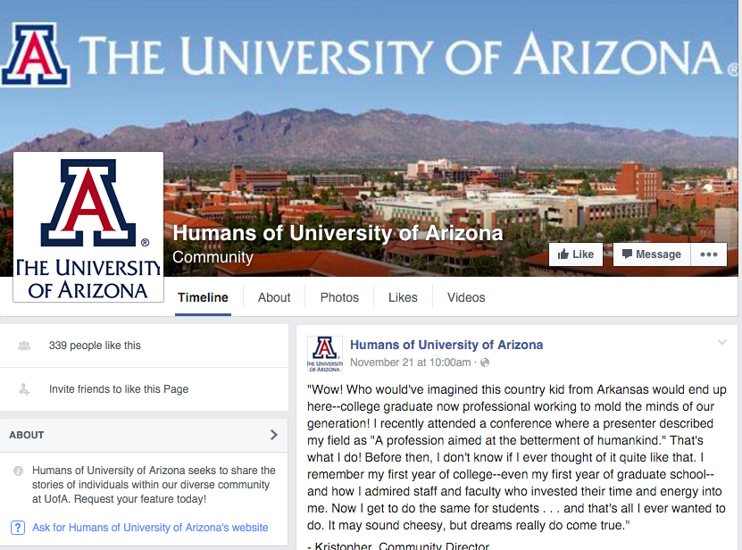 A+screenshot+of+the+Facebook+page+Humans+of+University+of+Arizona+on+Tuesday%2C+Dec.+8.+The+page+currently+had+339+followers%2C+with+a+small+amount+of+posts.