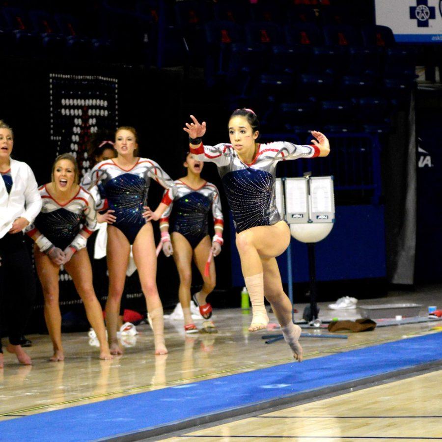 Arizona+gymnast+Shelby+Edwards+runs+in+preparation+for+a+vault+in+McKale+Center+on+Friday%2C+Jan.+8.+The+GymCats+face+No.+5+UCLA+this+weekend%2C+whom+they+havent+defeated+since+2006.