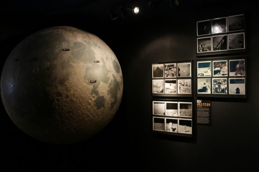 A view of the From Tucson to the Moon exhibit at the UA Flandrau Science Center and Planetarium on Feb 13. Planetary scientists at the UA are predicting asteroids may fulfill Earths natural resource needs in the future.