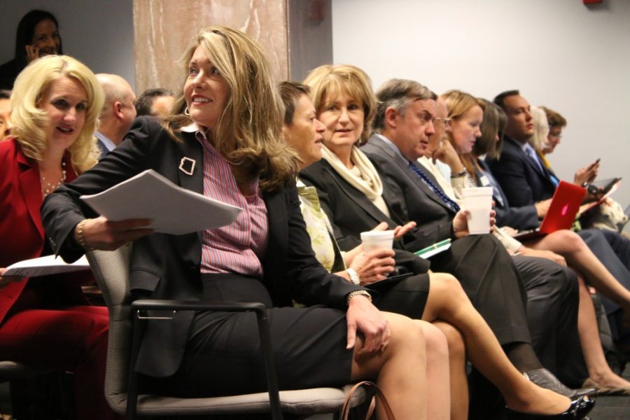 (from left to right) ABOR President Eileen Klein, NAU President Rita Cheng, UA President Ann Weaver Hart and ASU President Michael Crow await to speak at Thursday’s House Committee on Government and High Education.