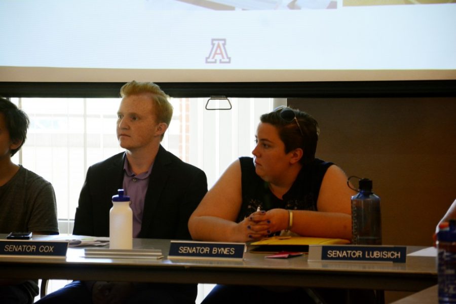 Senator Maddy Bynes listens during the discussion of ASUAs resolution of Arizonas HB 2072 during a meeting on Feb. 17. All three Arizona universities are working together to draft their resolutions to the bill.